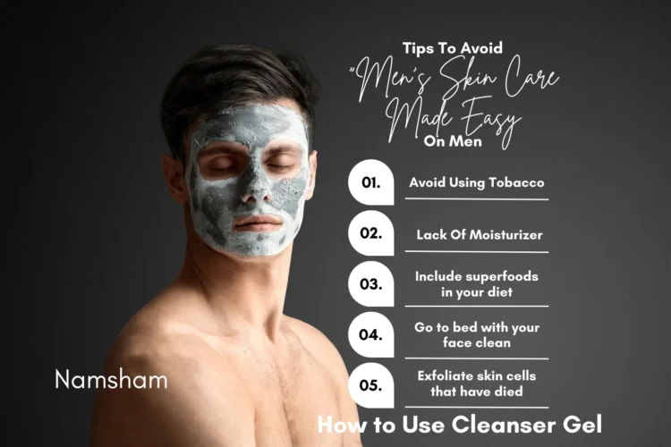 Man applying moisturizer after cleanser gel for skin care