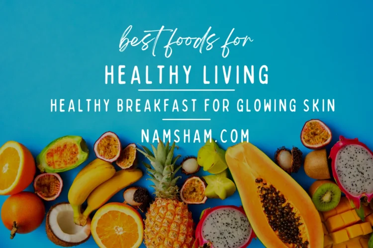 Healthy diet breakfast for skin care with oats, fruits, and avocado