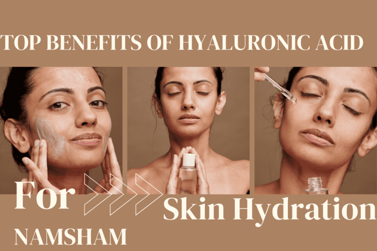 A woman applying hyaluronic acid serum as part of her daily skin care routine
