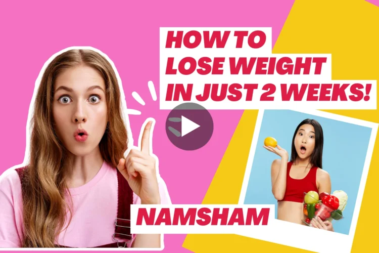 Woman exercising with fresh fruits and skin care products, showing balance between weight loss and skin health.