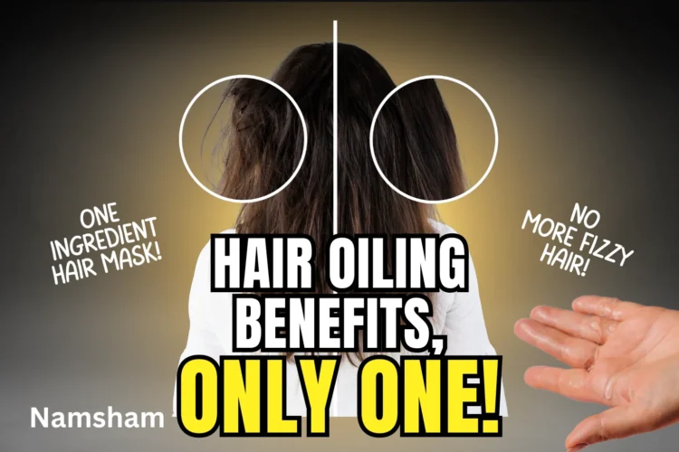 Woman applying hair oil for shiny and strong hair