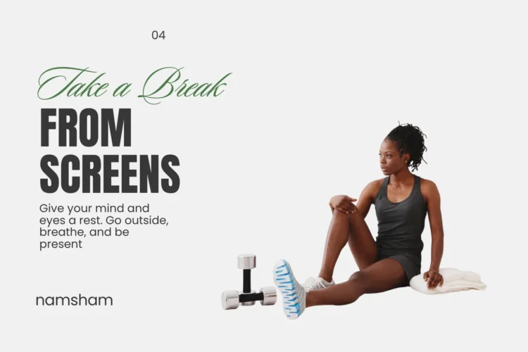 Woman taking a break from screens for healthy skin care