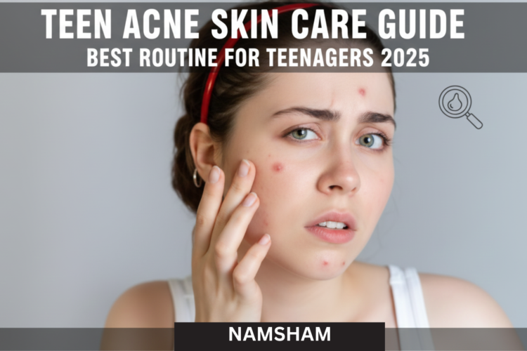 Teen acne skin care routine showing gentle cleanser, moisturizer, and sunscreen for teenagers