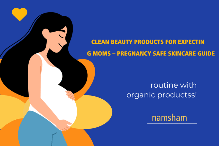 Clean beauty products for expecting moms on vanity tabl
